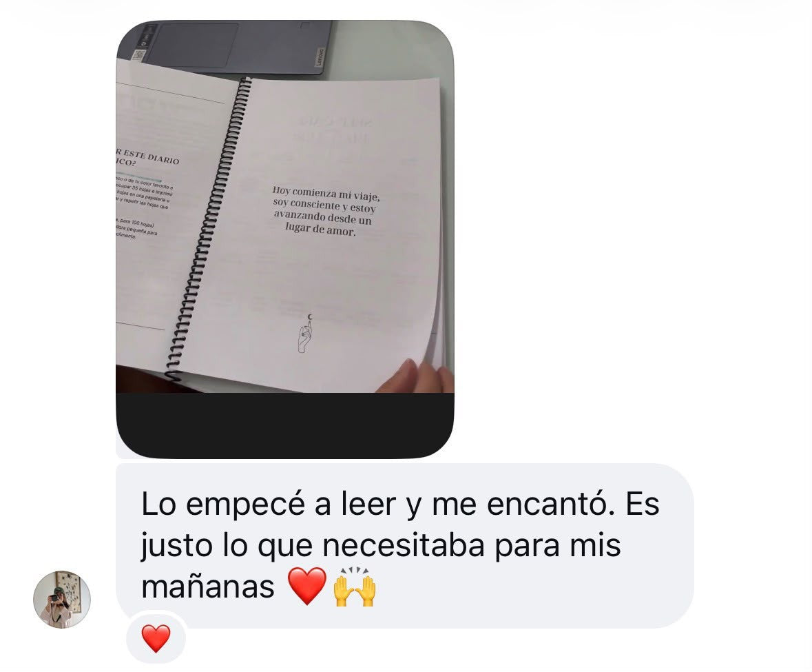 Mensaje de una clienta sobre el diario de gratitud